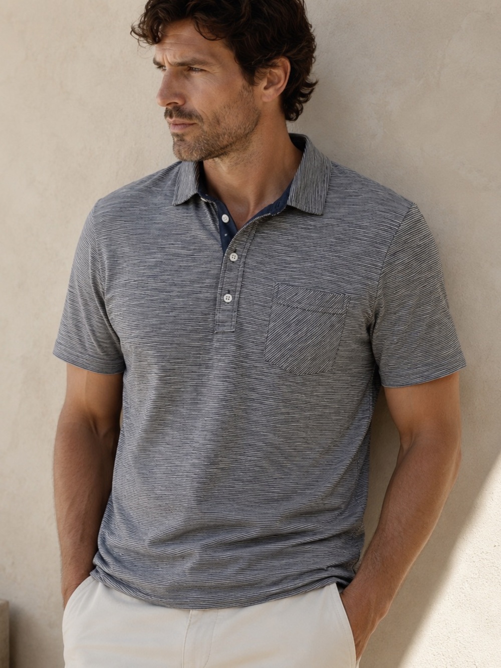 BILLY REID Ombre Stripe‎ Polo XXL in Navy Mix Short Sleeve casual elevated B
